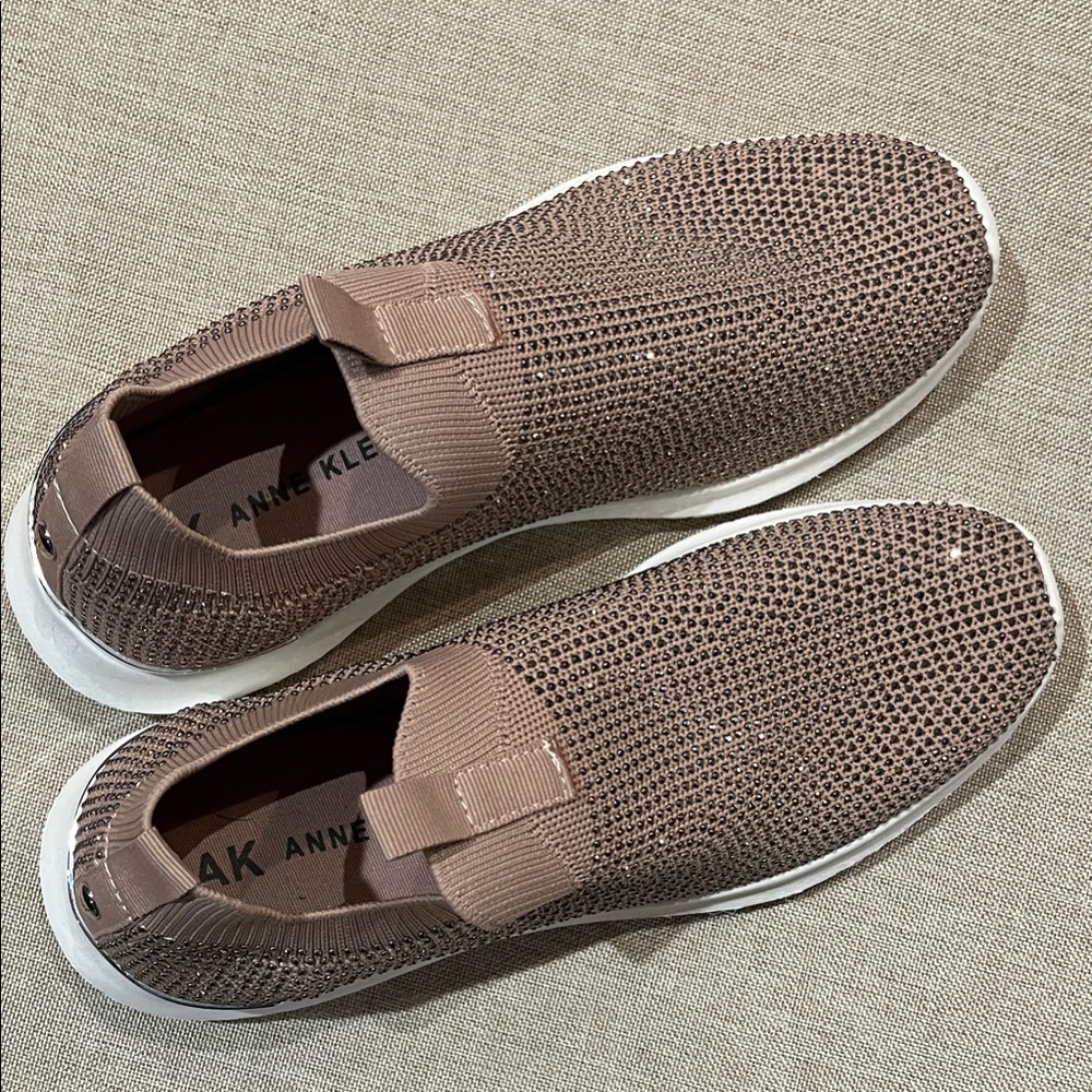 Anne Klein Taupe Knit Slip-On Sneakers